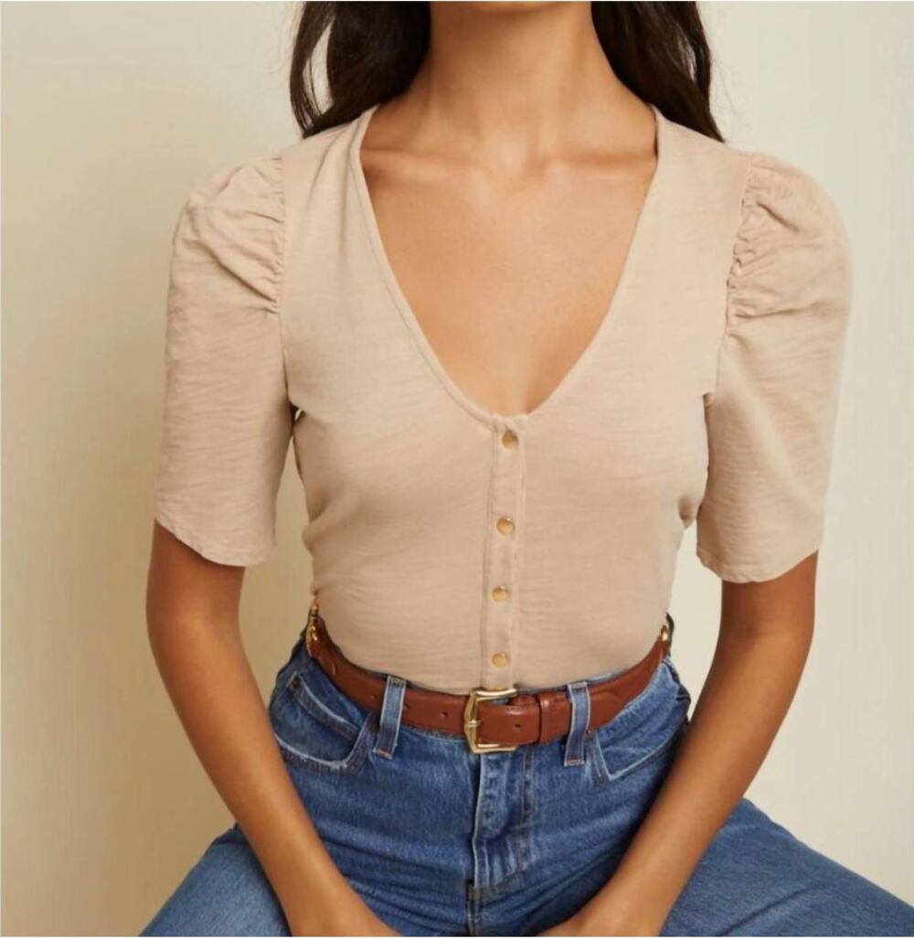 NATION LOS ANGELES 100% cotton jen buttondown top sz. XS in beige